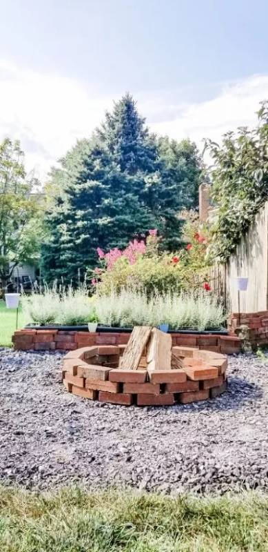 DIY fire pit with leftover bricks