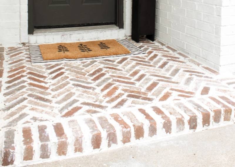 DIY herringbone brick porch