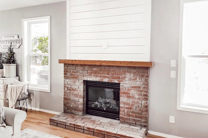 Rustic DIY Brick Fireplace with Shiplap