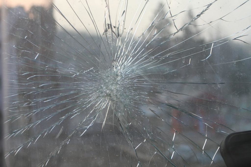 a huge crack on a car's windshield