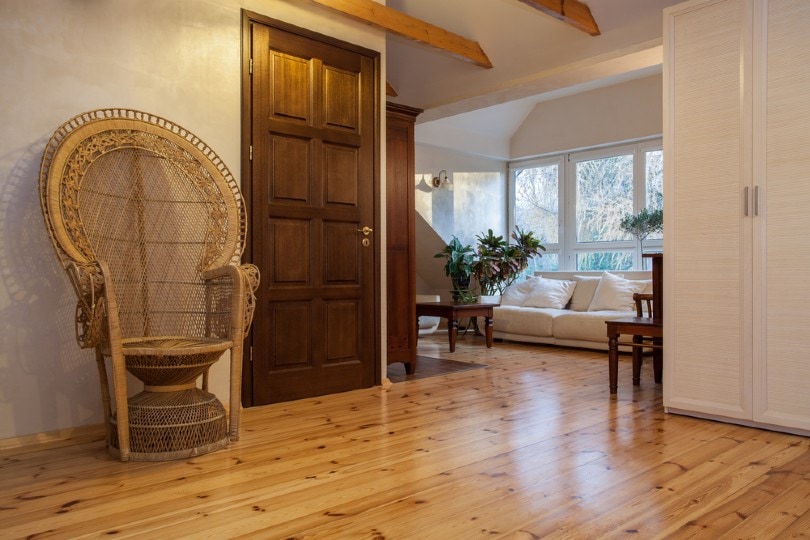 wood interior design with pine flooring