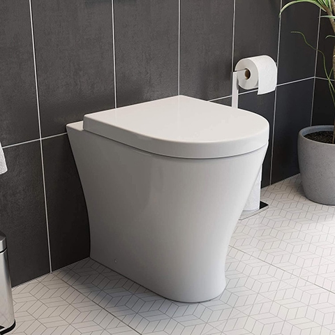 Back to Wall Modern Toilet Pan Soft Close Toilet Seat White Ceramic Space Saving Design