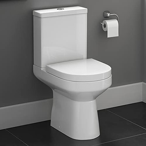 Modern Bathroom Slimline Close Coupled Toilet with Cistern Short Seat WC (Rimini)