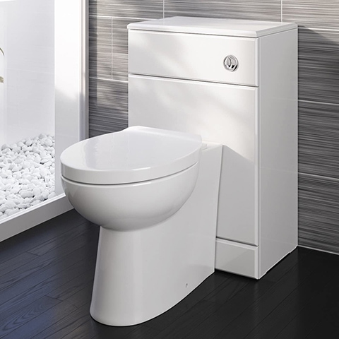 iBathUK Modern Back To Wall Toilet with Soft Close Seat White Gloss WC Furniture Unit