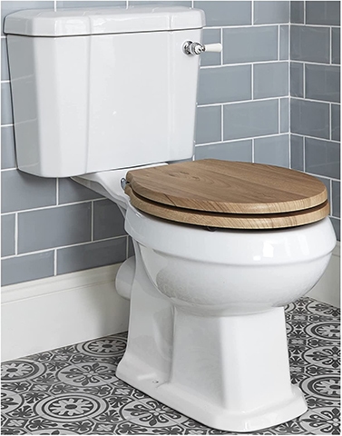 Milano Richmond - White Ceramic Traditional Close Coupled Bathroom Toilet Pan WC and Cistern with Walnut Wooden Seat