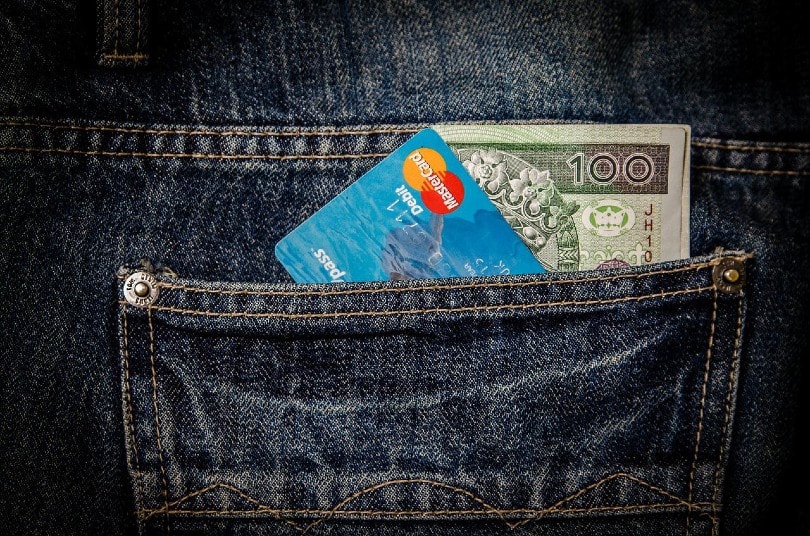 cash and credit card in man's pocket