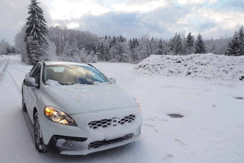 volvo car in snow