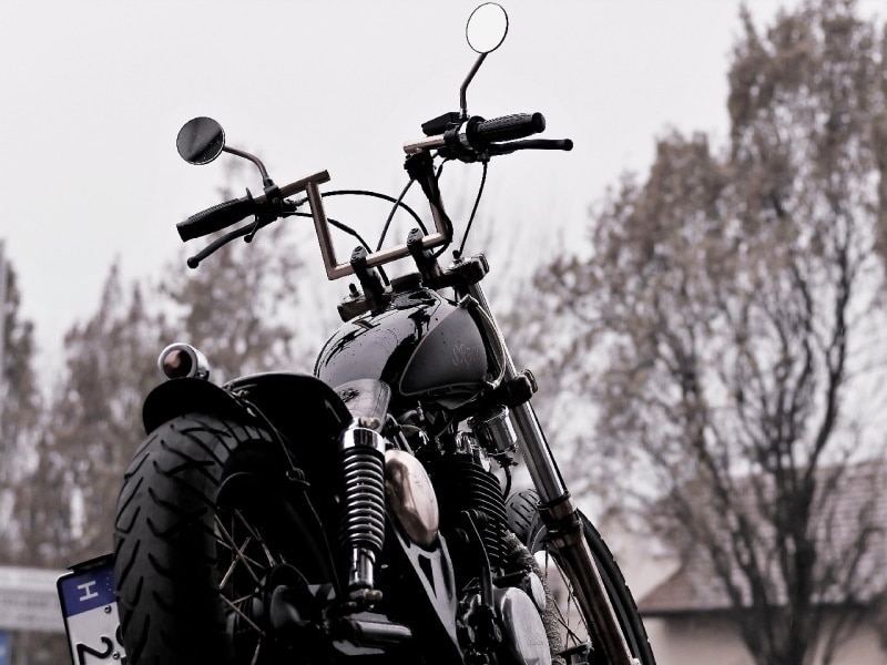 Black motorcycle with keystone handlebars