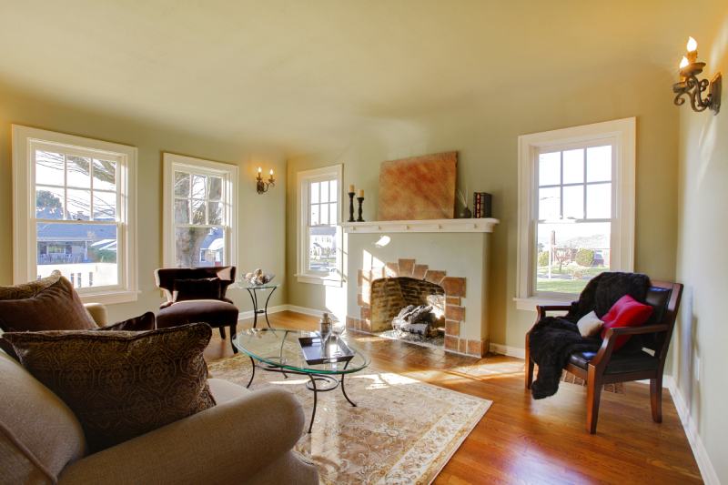 Luxury cozy living room craftsman style with windows