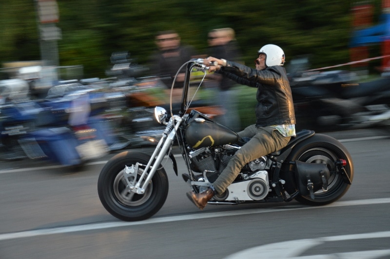 Man on hHarley Davidson with Ape hanger handlebars