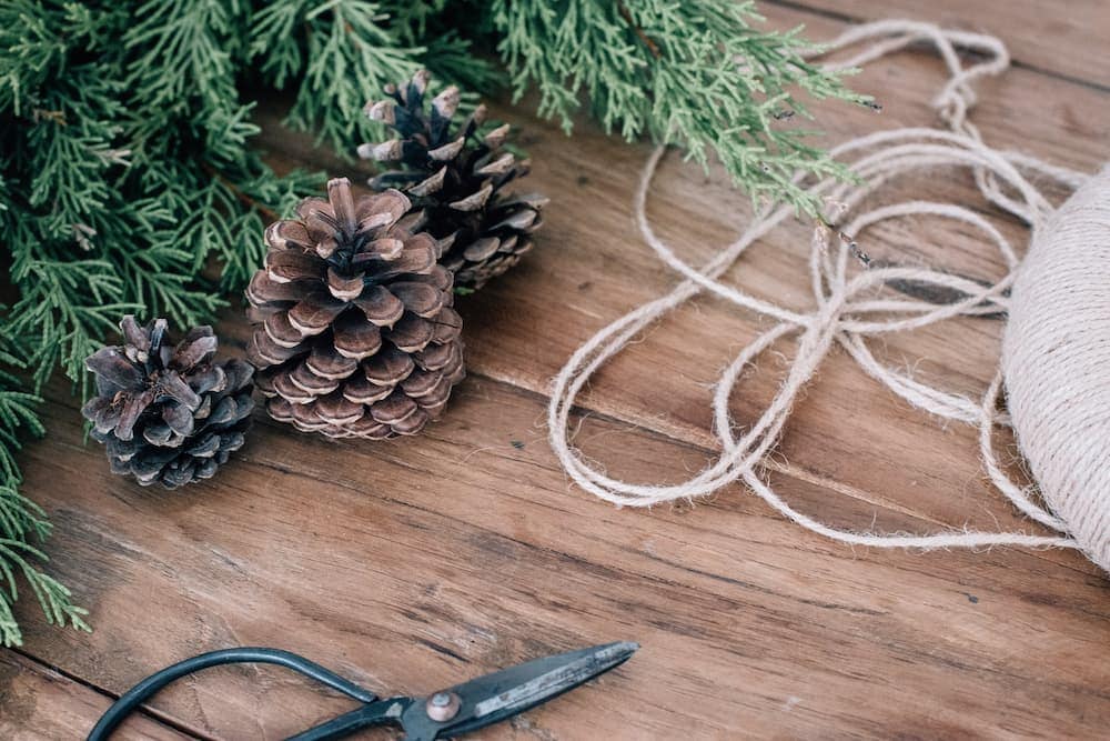 christmas crafts on a wooden surface
