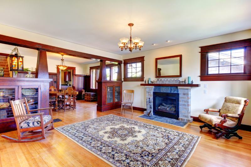 craftsman style home living room with fireplace
