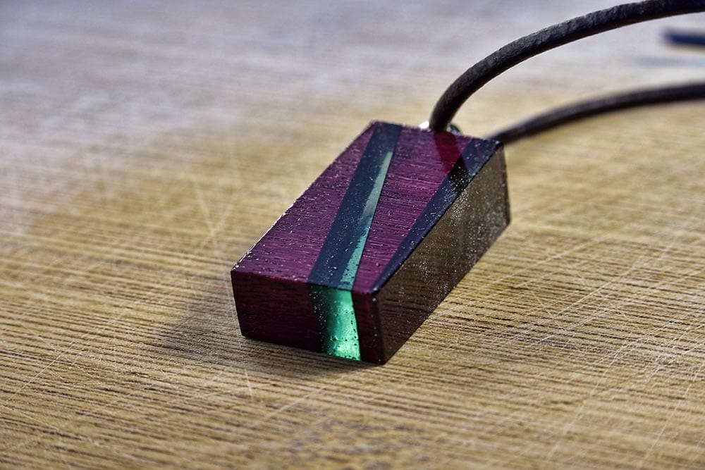 Handmade rectangle purpleheart hardwood pendant