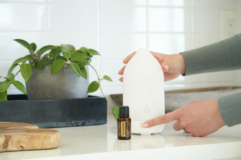 person holding a white humidifier