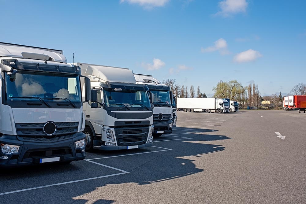 trucks parked at truck stop