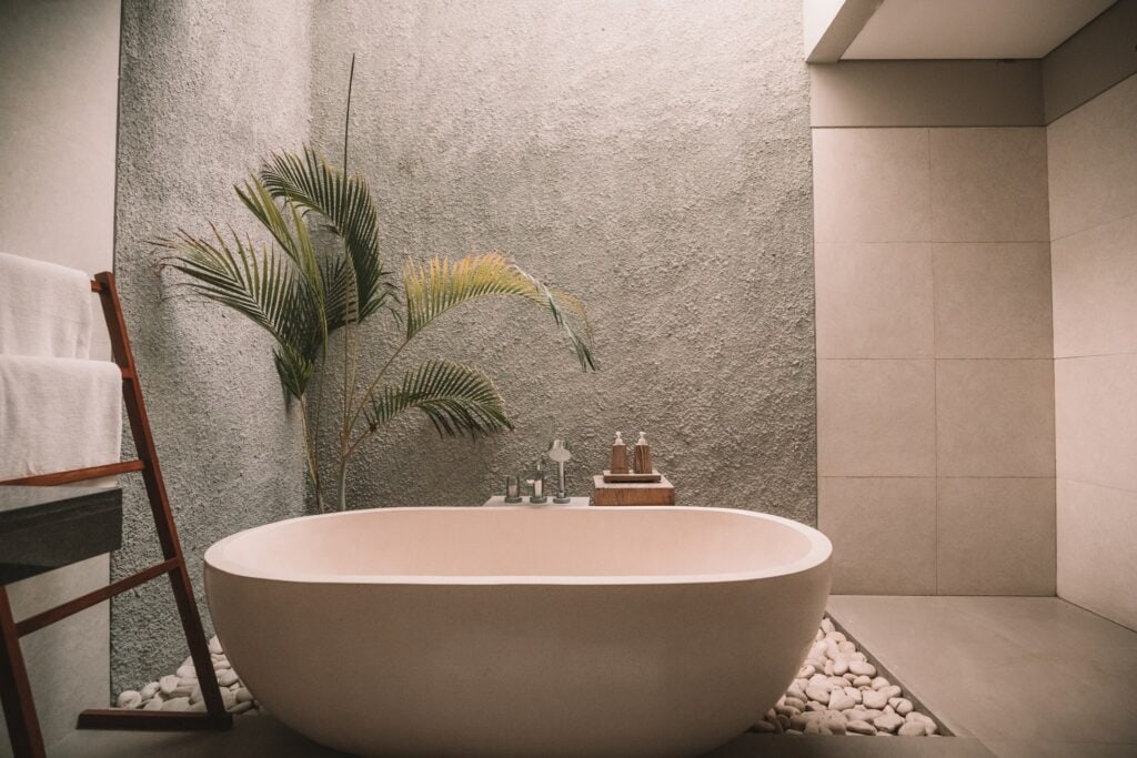 white ceramic bathtub in a bathroom