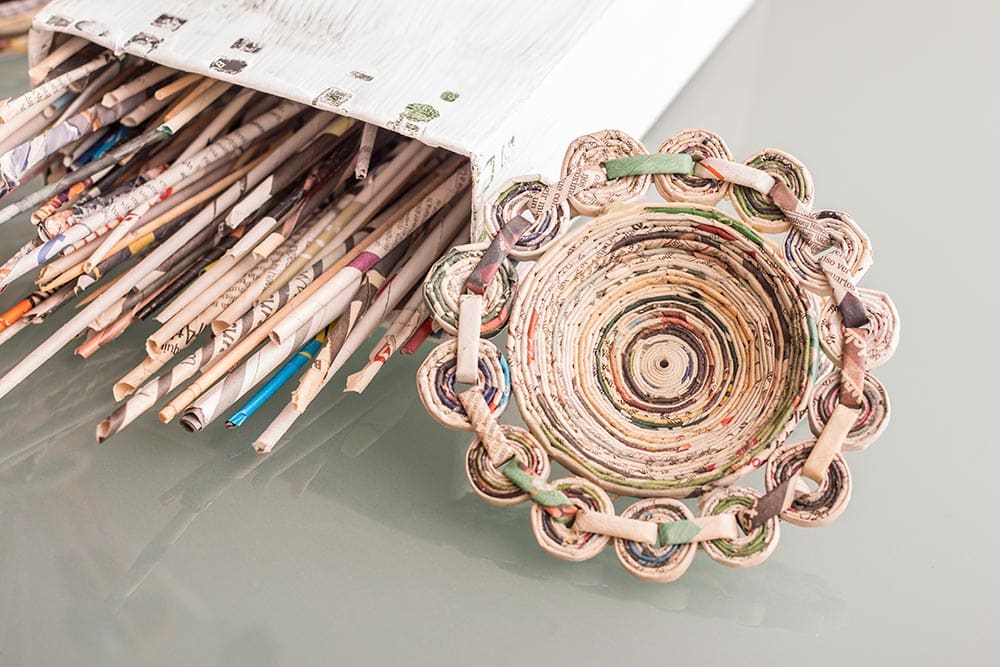 Rolls of newspaper to make crafts