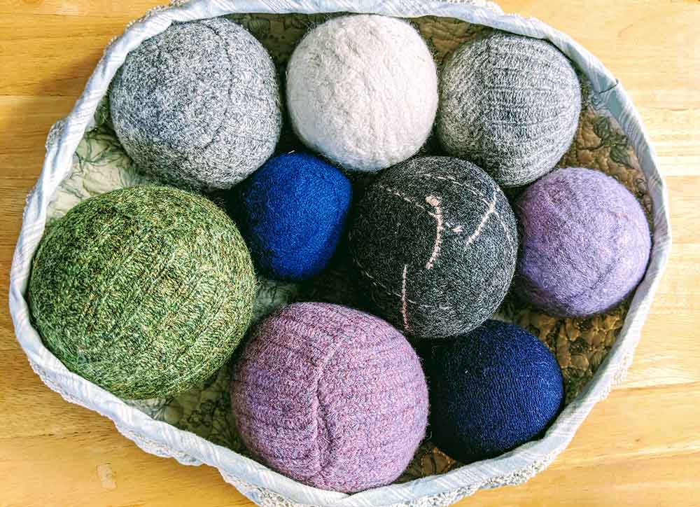 Wool dryer balls made from sweaters