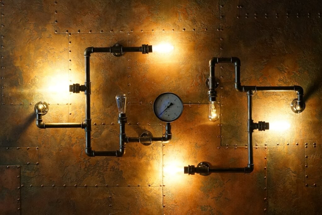 black metal pipe with lights