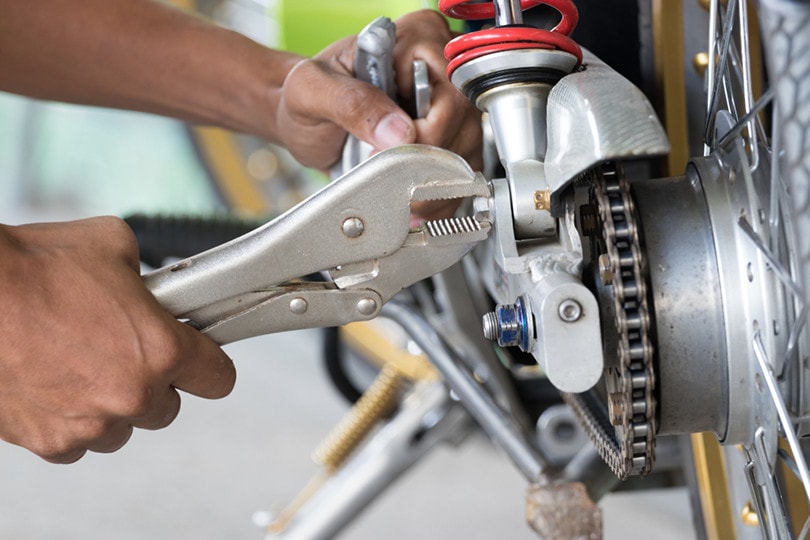 locking plier fixing motorcycle