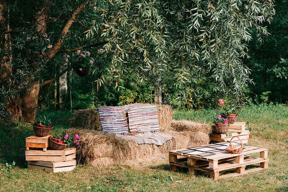 sofa made from straw hay