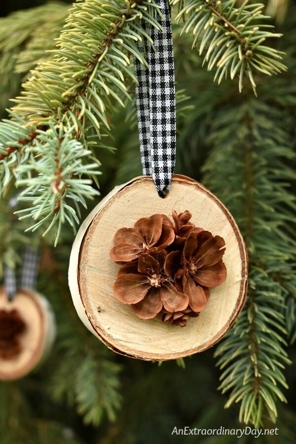 Birch and Pine Cone Christmas Ornaments- a next raordinary day
