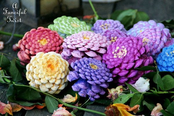 Pine Cone Zinnias- a fanciful twist