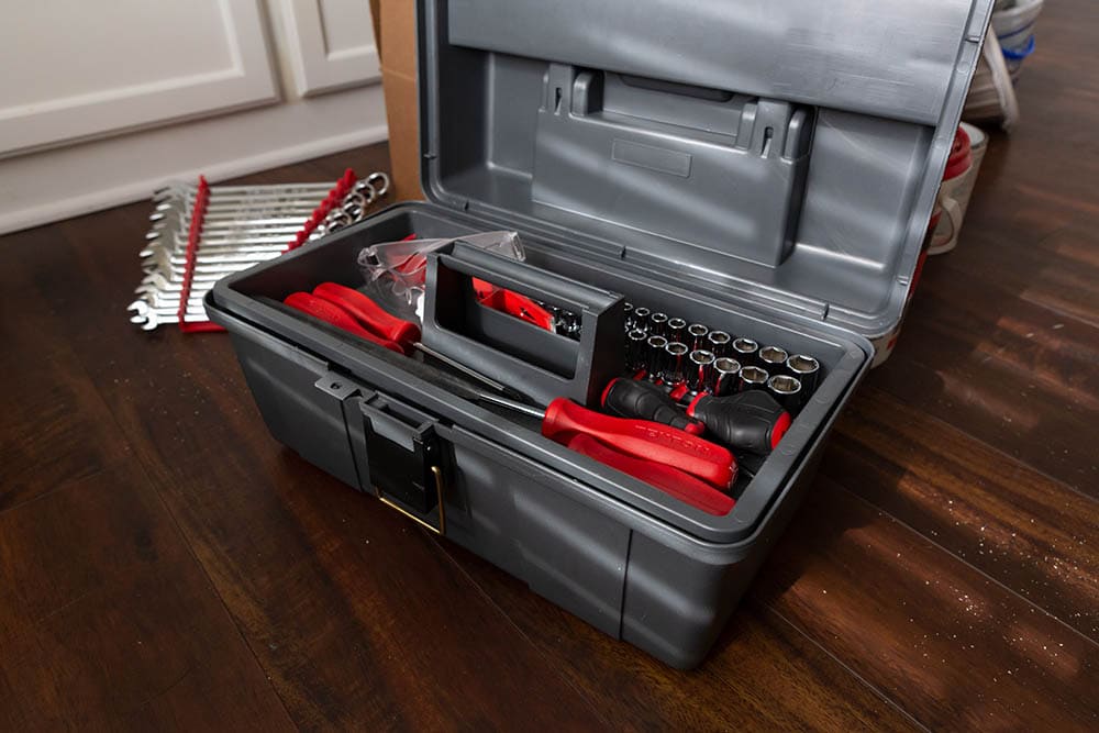 Toolbox with screw and wrench