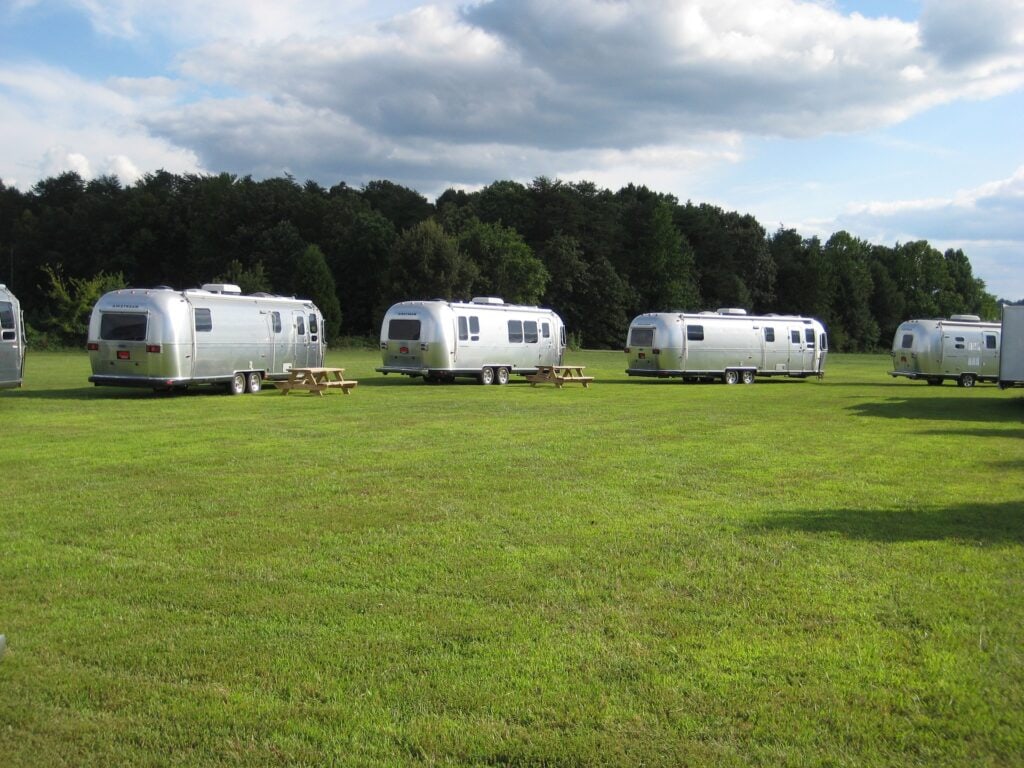 Trailer park caravans in field