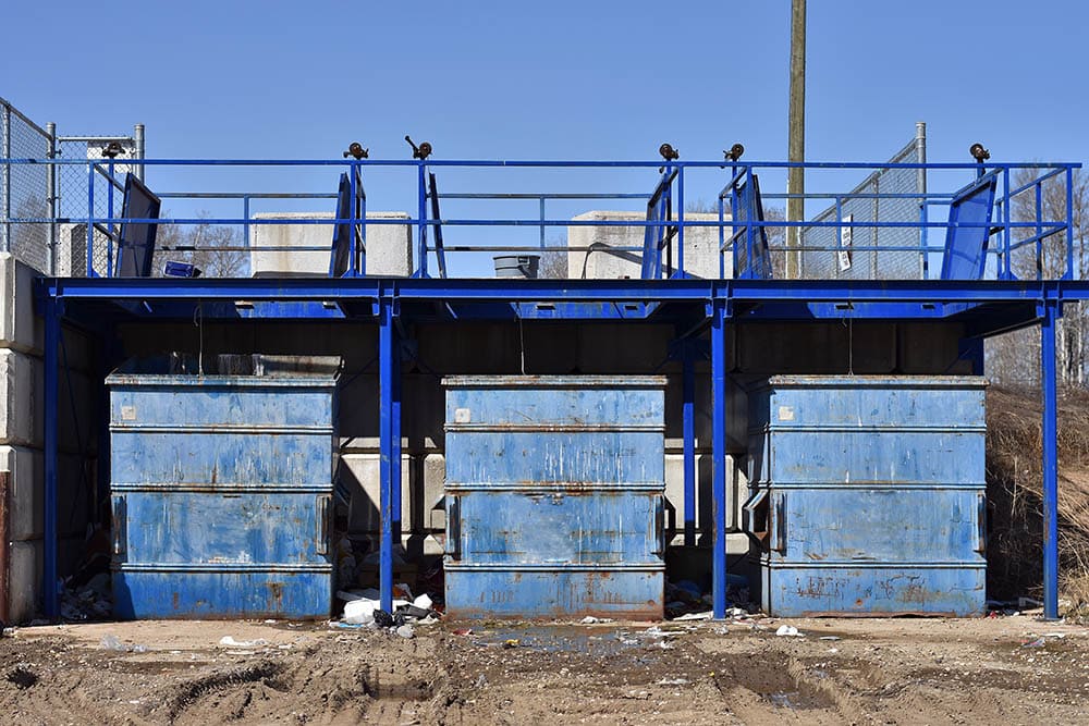 Waste transfer bins at a landfill