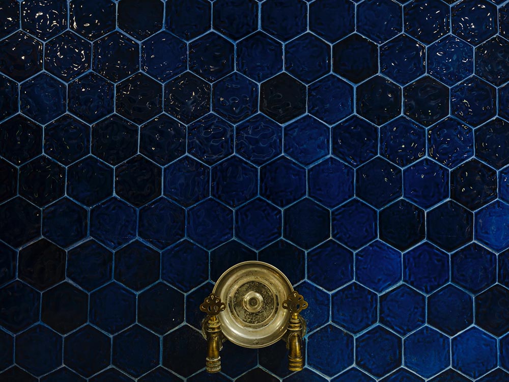 blue shower tiles