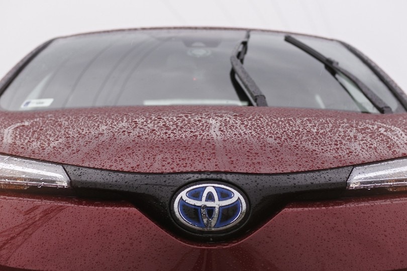 close up of the toyota logo on a car