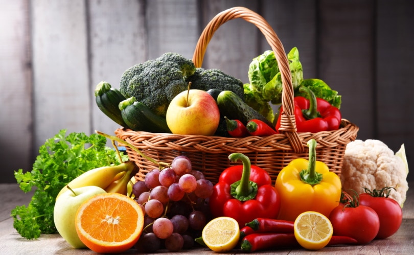fruits and vegetables in the table