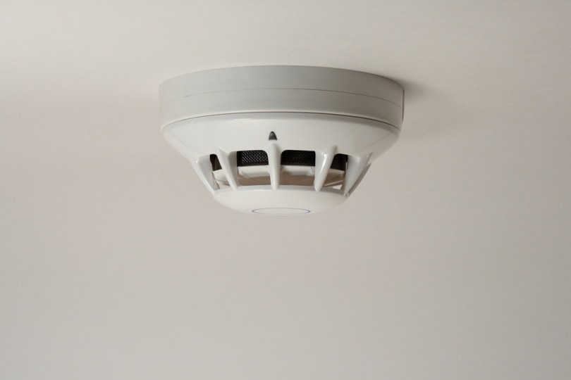 ionization smoke detector on ceiling