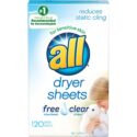 ALL Dryer Sheets for Sensitive Skin, 120 Count