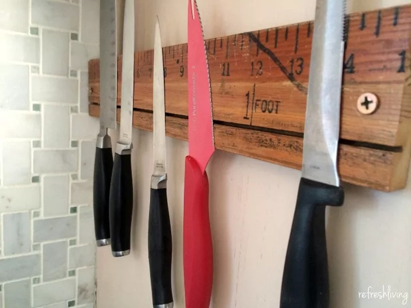 DIY Magnetic Knife Holder With a Vintage Ruler