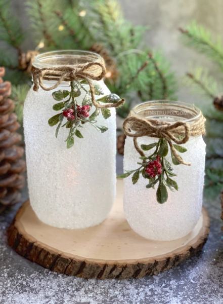 DIY Snowy Mason Jar Luminaries