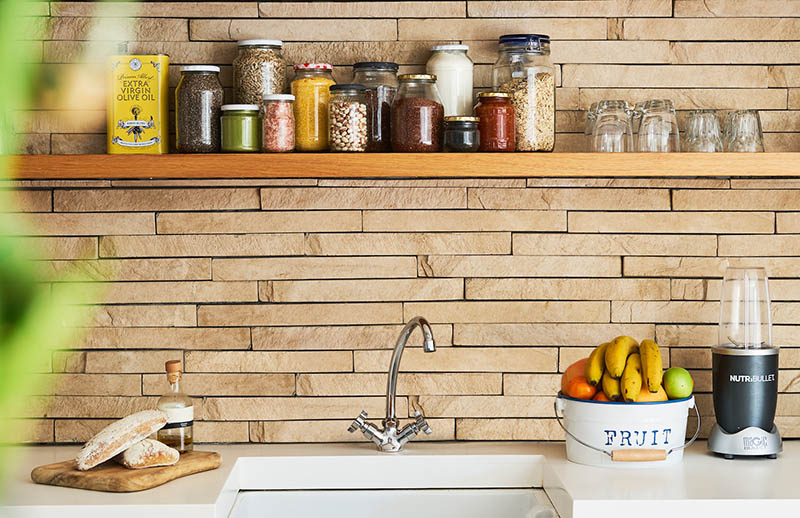 Kitchen countertop with shelfs
