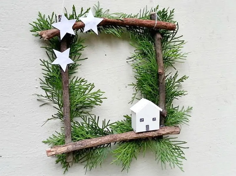 Square DIY Christmas Twig Wreath by Craftbits