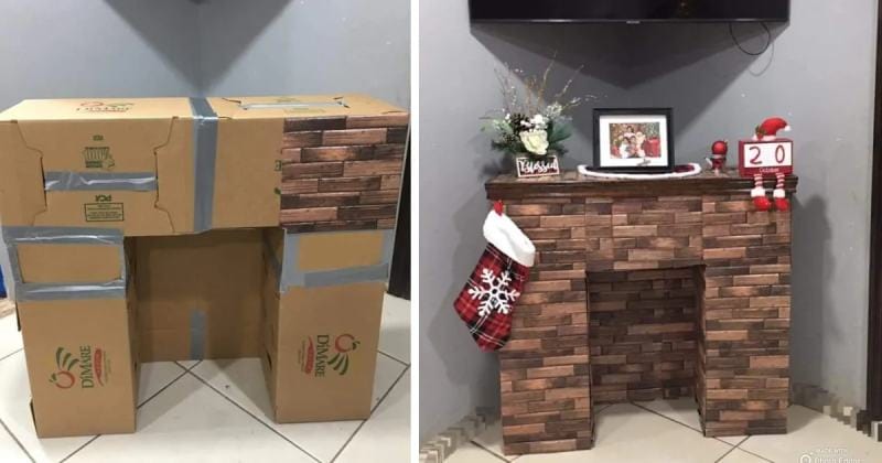 You Can Make A Fake Fireplace Out of Cardboard Boxes For The Holidays and It Looks Amazing