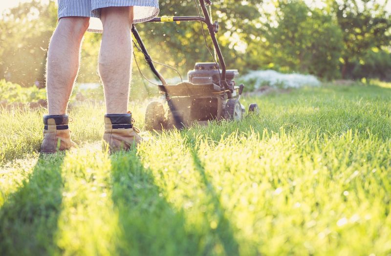 a person mowing the lawn