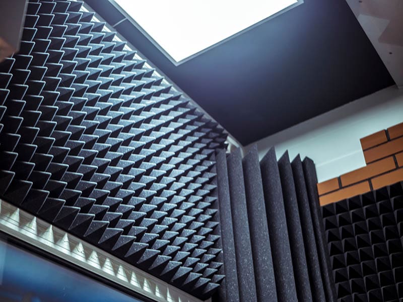 acoustic foam or panel on the wall in the music studio