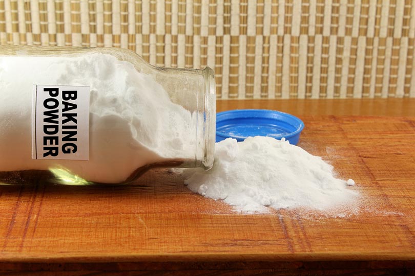 baking powder in glass bottle