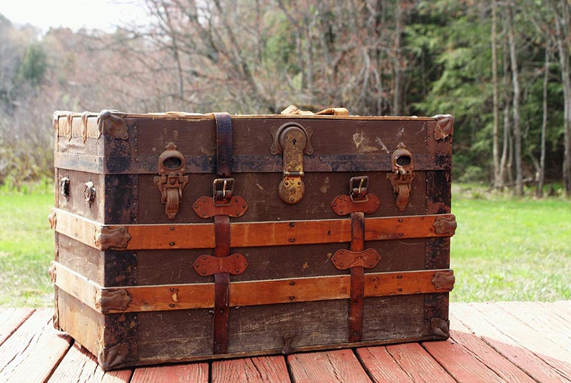brown steamer trunk