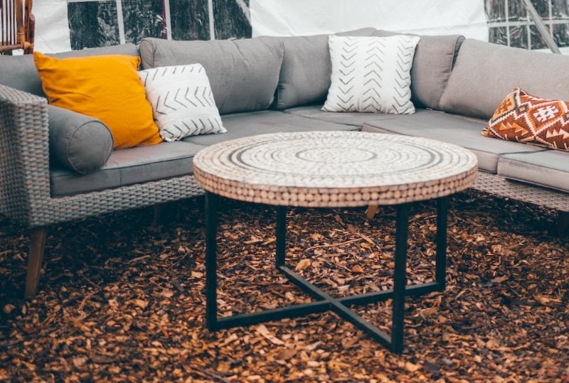 brown wooden outdoor coffee table