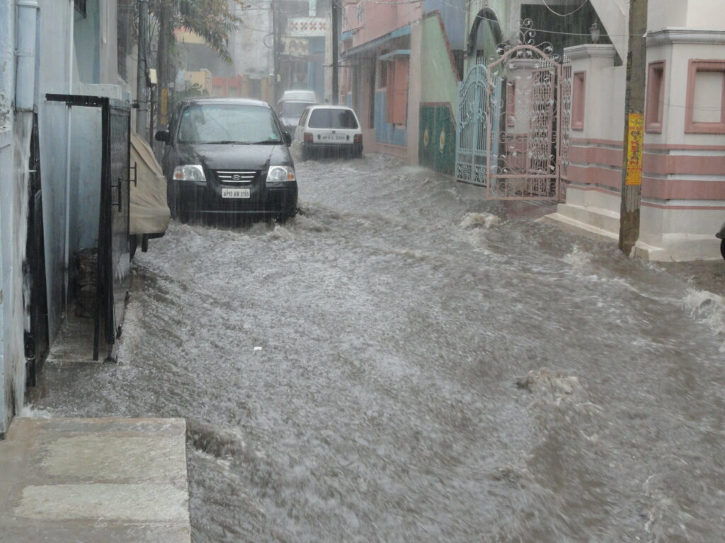 cars in flooded road
