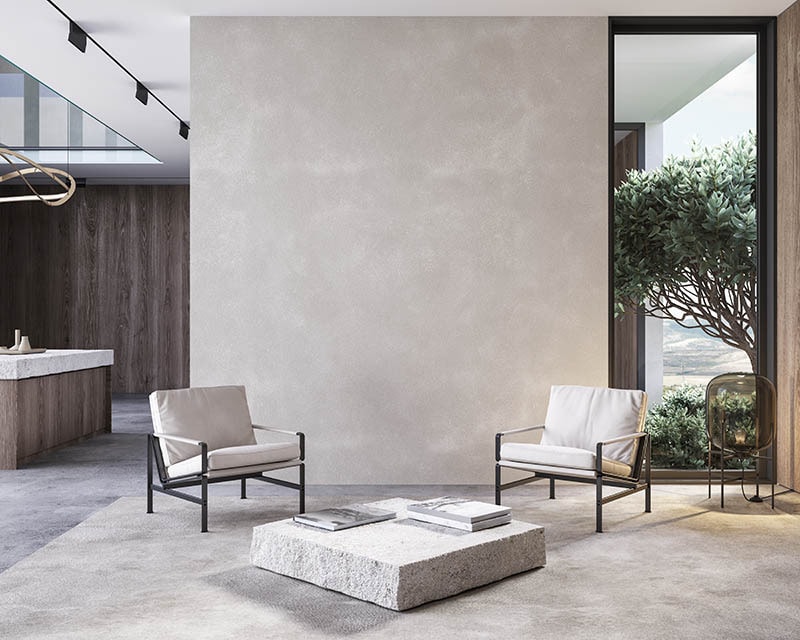 contemporary minimalist lounge area with concrete table