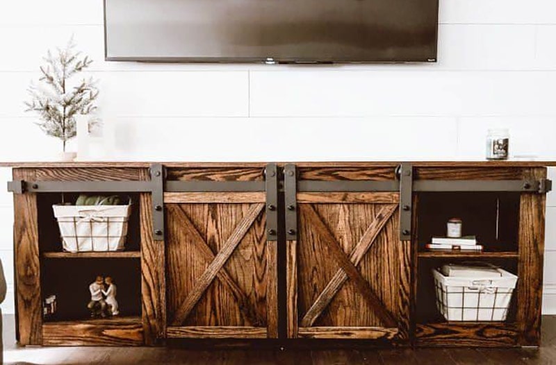 diy farmhouse tv console with sliding barn doors