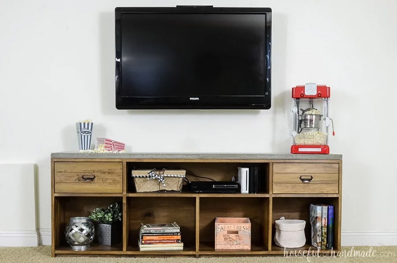 diy rustic tv stand with concrete top