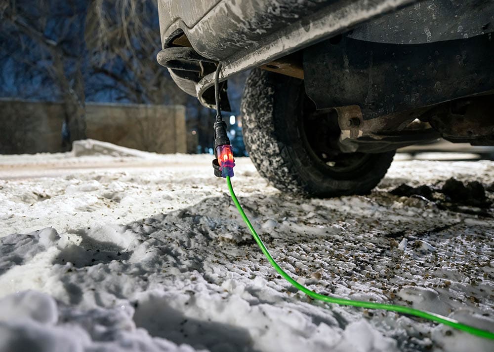 engine block heater plugged into truck